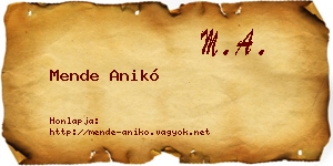Mende Anikó névjegykártya